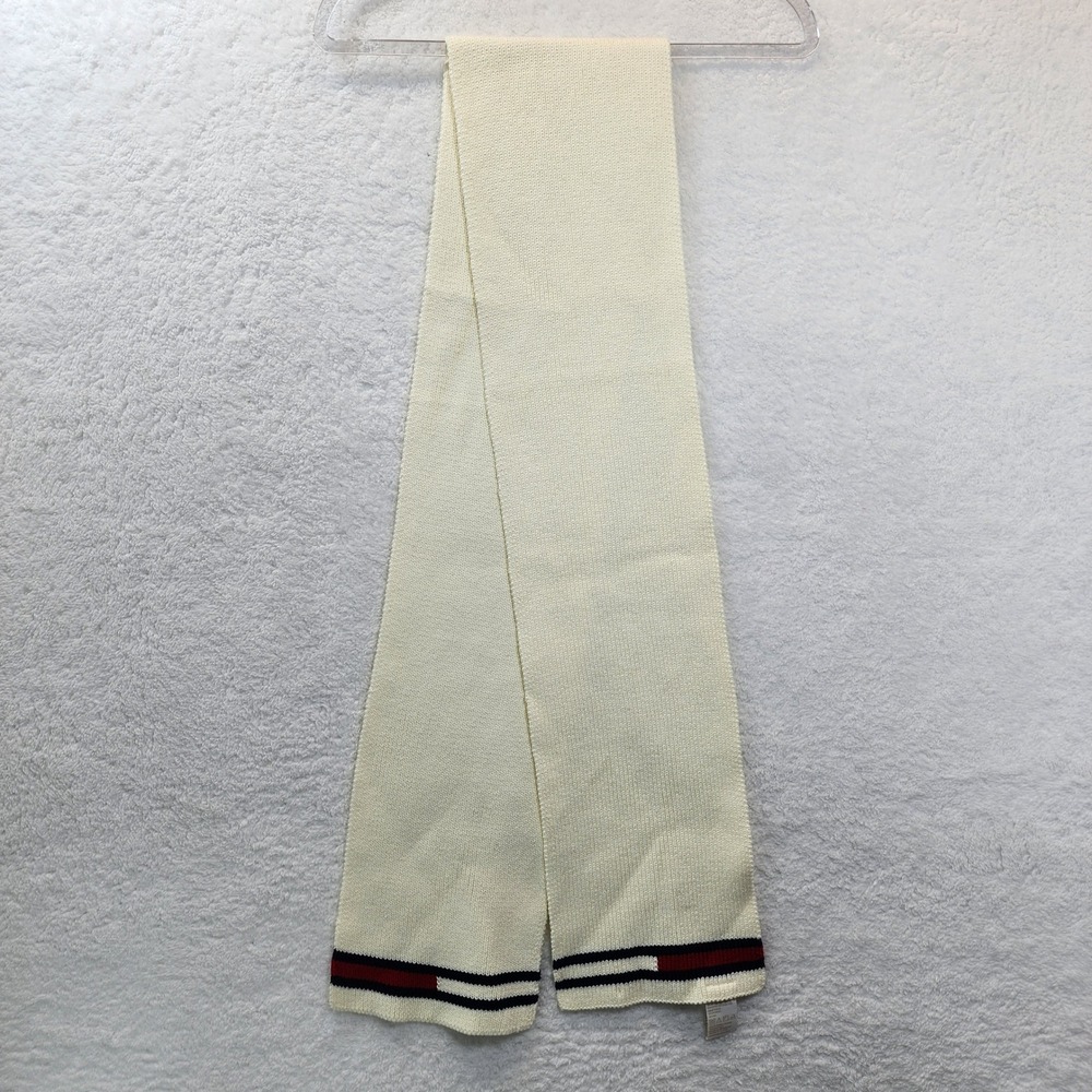 Vintage Y2K Tommy Hilfiger Unisex Winter Scarf Cream Knit 2004 Streetwear Preppy